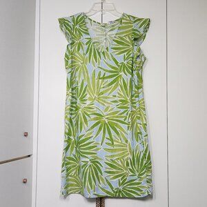 Sigrid Olsen Linen Palm Print Flutter Sleeve Mini Dress Size S Green/Blue